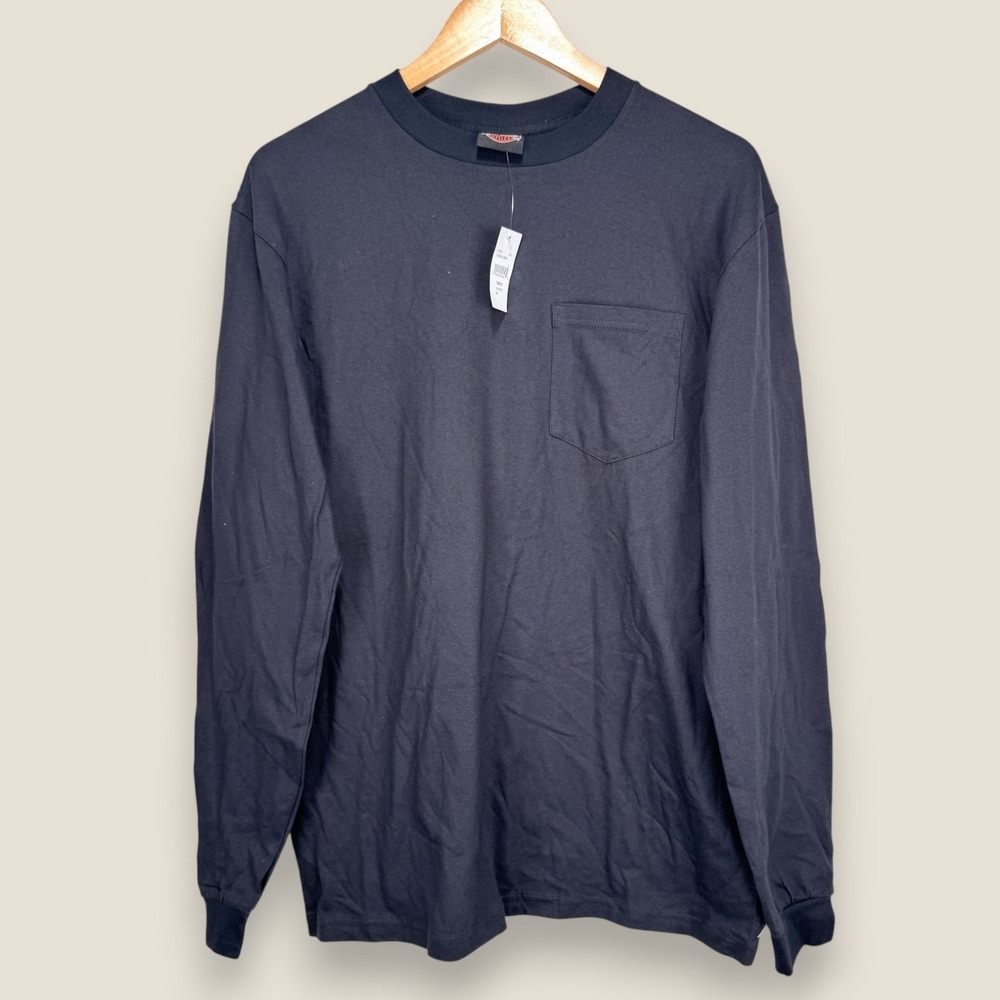 Harley Davidson Long Sleeve Crew Neck T-Shirt Men Medium Black Cotton Pocket - Picture 1 of 10